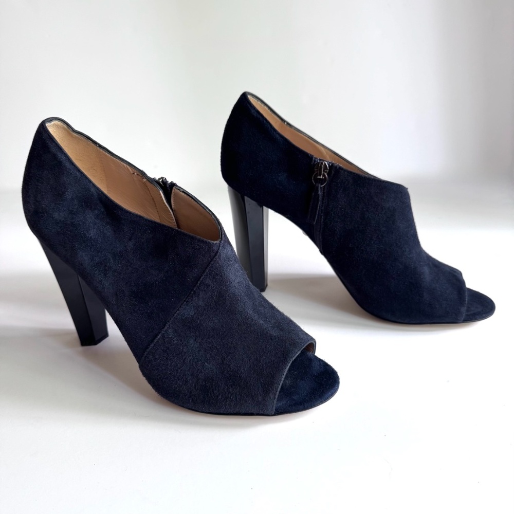 Diane von Furstenberg Blue Suede Peep Toe 4" Heeled Booties Size 9.5